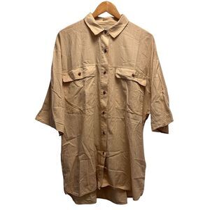 Everlane Women's L Oversized The Cotton Tourist Button Front Orange Top Pockets